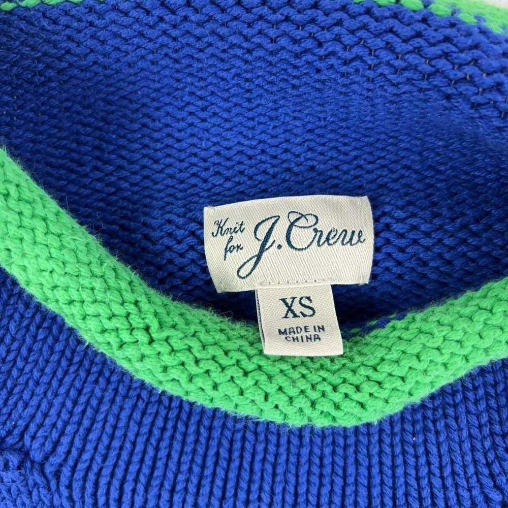 J Crew Sweater Womens XS Blue Mock Neck Fisherman Contrast Trim Knit Pullover